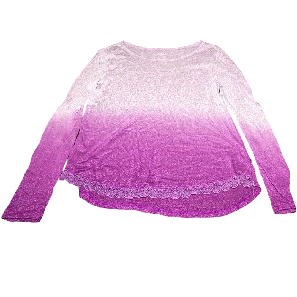 FADED GLORY girls large 10/12 hi low purple ombre knitted long sleeve shirt